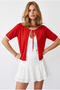 Women's Red Lace Ribbon Detailed Viscose Knitwear Cardigan Hrk-19000497 - 2