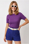 Women's Purple Hair Knitted Crew Neck Knitwear Blouse Blz-19003360 - 4