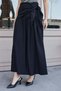 Women's Lycra-Free Linen Fabric High Waist Lace-Up Long Below-Knee Skirt-Black - 6