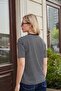 Women's Lycra Camisole Thin Striped Wide Zero Neck Short Sleeve Blouse-Black Line - 5