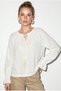 Women's Ecru Tie Collar Blouse with Flounce Sleeve Detail, Muslin Crinkle Textured Blouse 4762 60286275 - 4