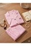 Women's Buttoned Short Sleeve Straight Leg Striped Pajama Set