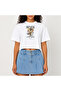Crop T-Shirt White Printed Relaxed Fit Raw Cut Basic Short Tshirt