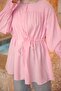 Pink Buttoned Sleeve Elastic Waist Drawstring Modal Woven Shirt - 4
