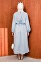 Baby Blue Bow Tie Dress with Ribbed Detail - 5