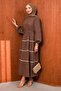 Brown Ribbed Elastic Sleeve Muslin Dress - 4