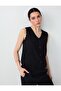 Black Linen Blend Vest with Collar Detail