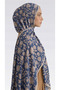 Flora Patterned Cotton Shawl - Dark Blue / Cream - 5