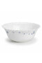 Fluted White Opalware Serving Bowl with Blue Floral Design – 8 Inch