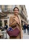 Burgundy/Tan Color Ribbon Detailed Shoulder Bag - 2