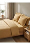 100% Cotton Poplin Striped Double Duvet Cover Set - Soft Mustard - 2