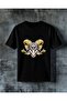 Lion Bass Gold Gray Printed Oversize T-Shirt
