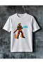 Firefighter Skull Printed Oversize T-Shirt
