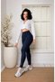 Women's Premium High Waist Slimming Navy Blue Leggings with Lace Detail