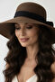 Gift Women's Brown Summer Straw Fedora Hat |   Wide Brim Summer Beach Model - 4