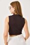 Full Transparent Cashmere Strappy Crop Blouse Brown - 5