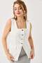 Metal Buttoned Square Collar Thick Strap Vest White - 3