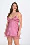 Women's Plus Size Embroidered Satin Dusty Rose Short Nightgown