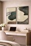 Green and Earth-Toned Organic Abstract Form 2-Piece Glass Painting Set with Black Metal Frame for Home and Office - 2