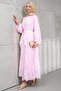 Pink Balloon Sleeve Dress with Skirt - 4