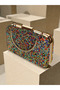 Rainbow Handmade Full Stone Metal Handle Thick Chain Women's Evening Dress Bag Wedding Engagement Graduation - 4