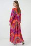 Women's Round Neck Gathered Waist Layered Authentic Patterned Viscose H. Fuchsia Hijab Dress - 7
