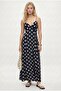 Women's Week Elastic Back Navy Blue Polka Dot Strappy Long Dress