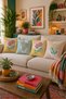 Pastel Floral Patterned 4-Piece Throw Pillow Cover Set 43X43 cm Double-Sided Printed Set
