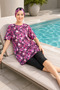 Patterned Hijab Swimsuit Set Including Bonnet Half Sleeves Stretchy Fabric Women's Swimwear Set - 4