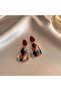 Women's Burgundy Enamel Geometric Patterned Dangle Earrings Bohemian Design Stylish Accessory - 6