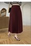 Women's Crepe Fabric Lined Pleated Long Burgundy Skirt - 2