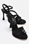 Women's 4-Strap Painted Heel Sandals; Black Glitter