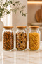 Set of 3 Glass Jars with Wooden Lids, Storage Jars 1000 Cc
