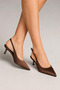 Women's Brown Satin Pointed Toe 5.5 cm Heeled Elegant Event Shoes with Thin Straps - 7