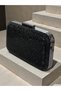 Black Mirrored Stone Women's Evening Dress Bag Black Metal and Chain Wedding Engagement Graduation - 2