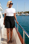Women's Plus Size Shorts Woven High Waist Wide Leg Ruched Short Length Plain Pattern Finike Stylish - 3