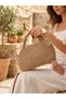 Women's Beige, Light Brown Summer Woven Handbag - Handmade Straw-Looking Women's Handbag - 2