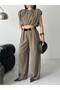 Women's Trendy Belted Trousers Padded Crop Blouse Loose Set - 5