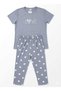 Gray Milan Fabric Short-Sleeved Crew Neck Top and Long Bottom Women's Pajama Set - 4