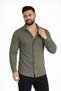 Men's Waffle Fabric Long Sleeve Buttoned Open Collar Regular Fit Shirt - Khaki