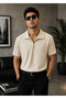 Sahra Fabric Half Zipper Striped Oversize Polo Collar T-Shirt