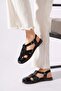 Norek Blunt Toe Trocley Strapped Women's Sandals Black Patent Leather - 3