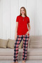Checkered Women's Pajama Set - 3 Buttons Short Sleeve Lycra Viscose