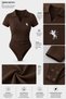 Rider Brown Polo Collar Ribbed Lycra Embroidered Premium Drawstring Bodysuit - 8