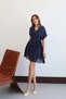 Women's Navy Blue V-Neck Belt Detailed Stylish Buttoned Premium Quality Lined Summer Mini Shirt Dress - 3
