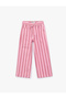 Cotton Striped Short Wide-Leg Pants with Tie-Waist - Crop Wide Leg Jeans - 3
