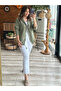 Women's Green Hooded Star Embroidered Pocketed Drawstring Cotton Linen Shirt Jacket - 7