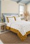 Maison Floral Embroidered and Ribbed 100% Cotton 6 Piece Double Mustard Duvet Cover Set