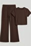 Body-Hugging Flexible Knitted Ribbed Crop Top and Spanish Flare Pants Set