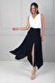 Women's High Waist Side Gathered Asymmetrical Long Skirt with Slits in Lycra - 2